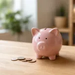 Rendimento da poupança: cofrinho de porquinho com moedas sobre uma mesa