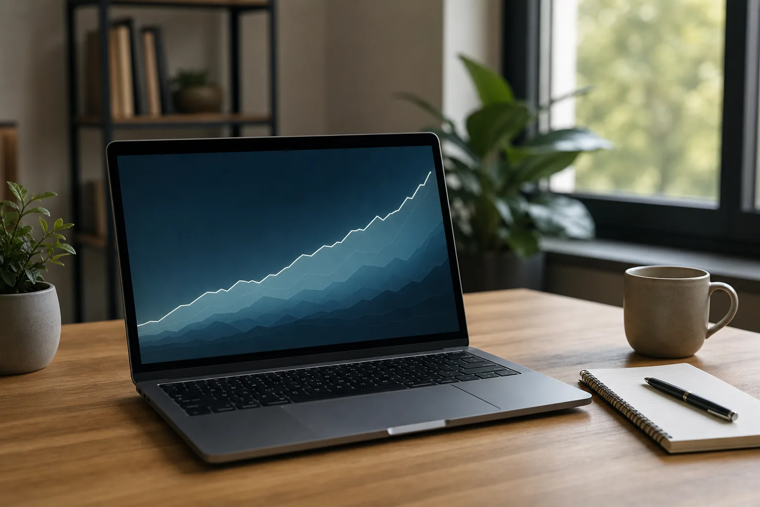 Tesouro Direto: notebook com gráfico de rendimento em uma mesa de trabalho